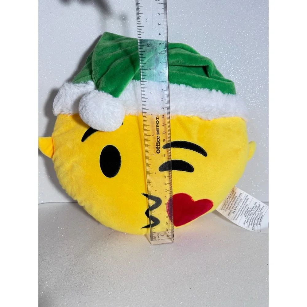 MSA Trading Winking Kissy Face Emoji Plush Holiday Pillow Yellow Green Hat 3226